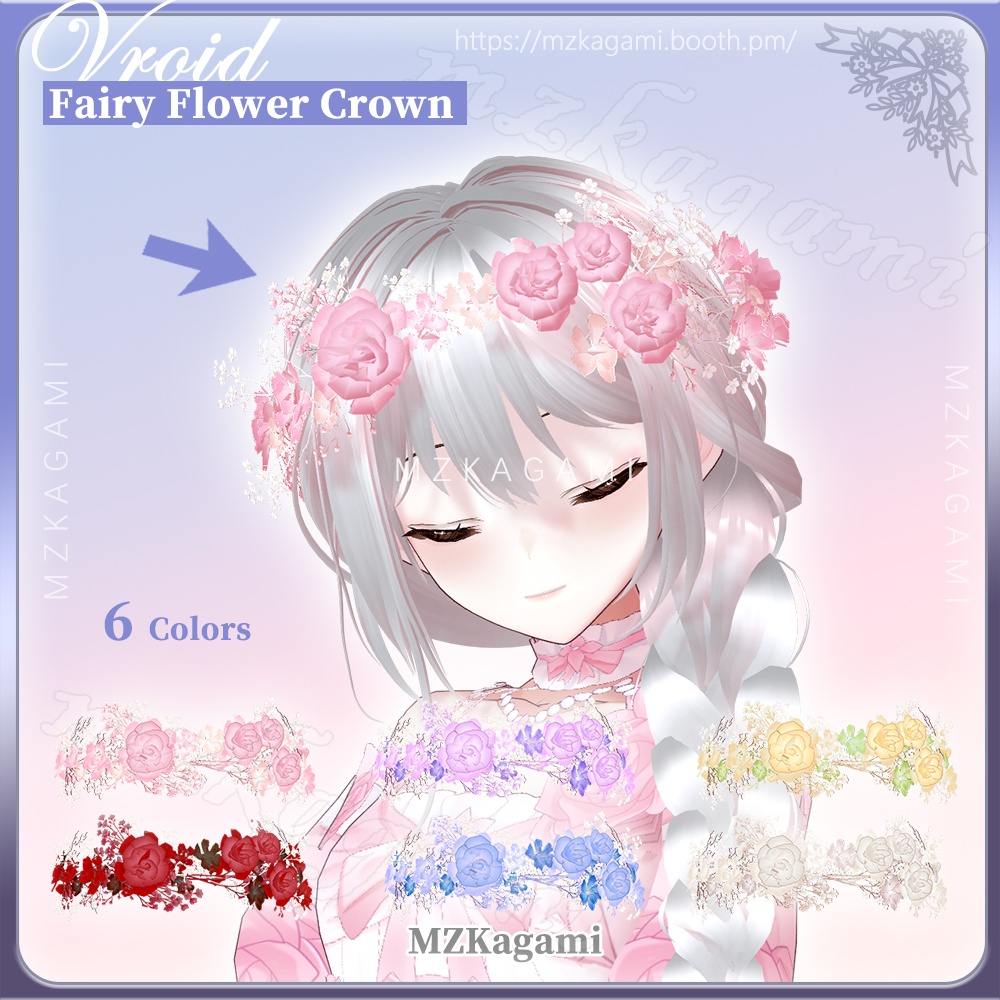 ★New【VRoid】妖精の花冠 / Fairy Flower Crown / Headdress (6 colors)