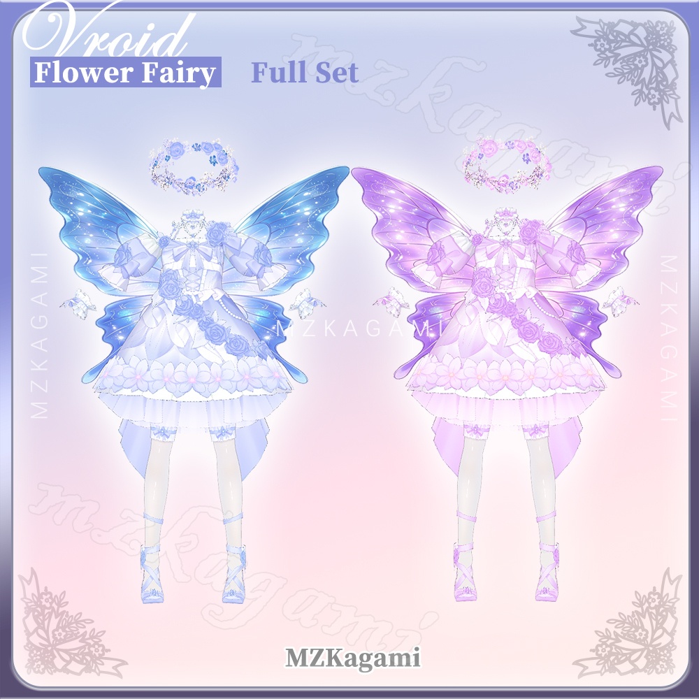 ★New【VRoid】Full Set. 花の妖精 / Flower Fairy / Lolita Dress/ Outfit Set (4 colors)