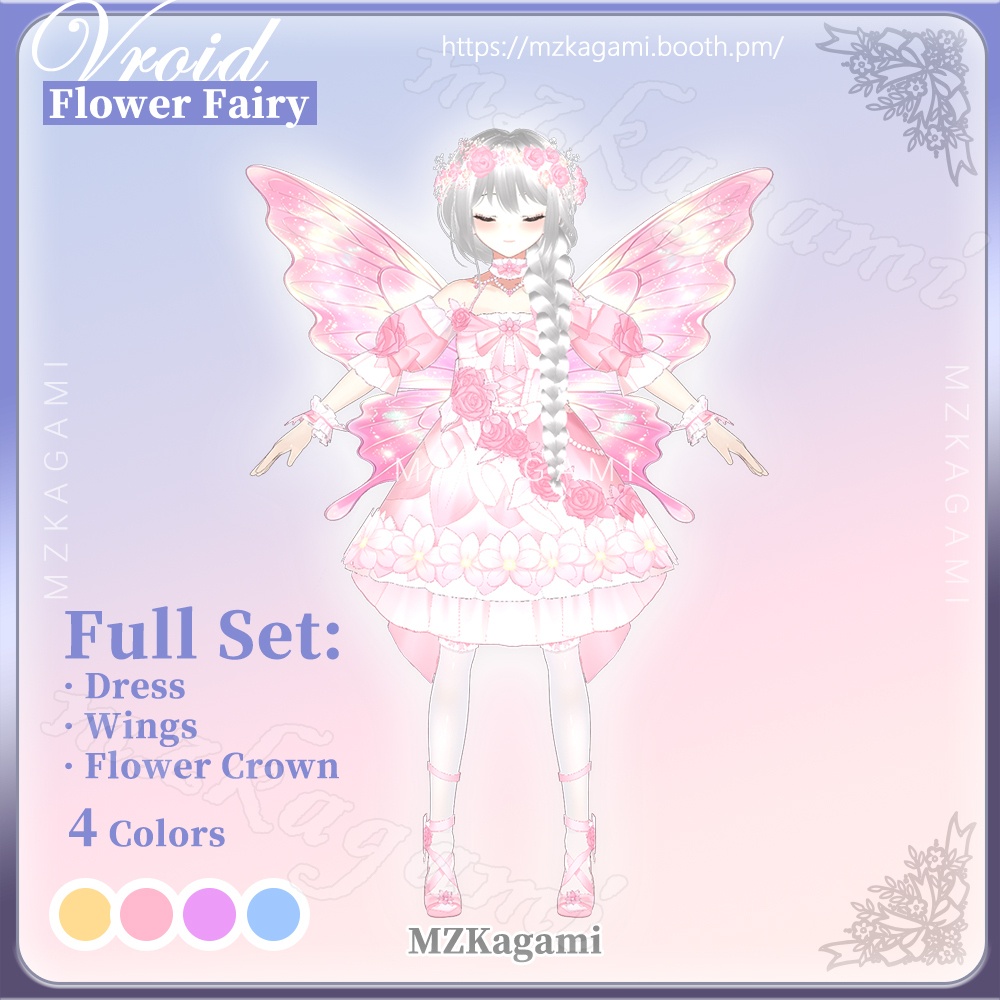 ★New【VRoid】Full Set. 花の妖精 / Flower Fairy / Lolita Dress/ Outfit Set (4 colors)