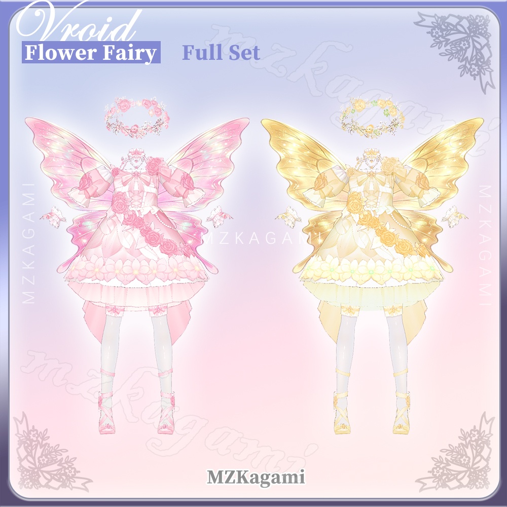 ★New【VRoid】Full Set. 花の妖精 / Flower Fairy / Lolita Dress/ Outfit Set (4 colors)