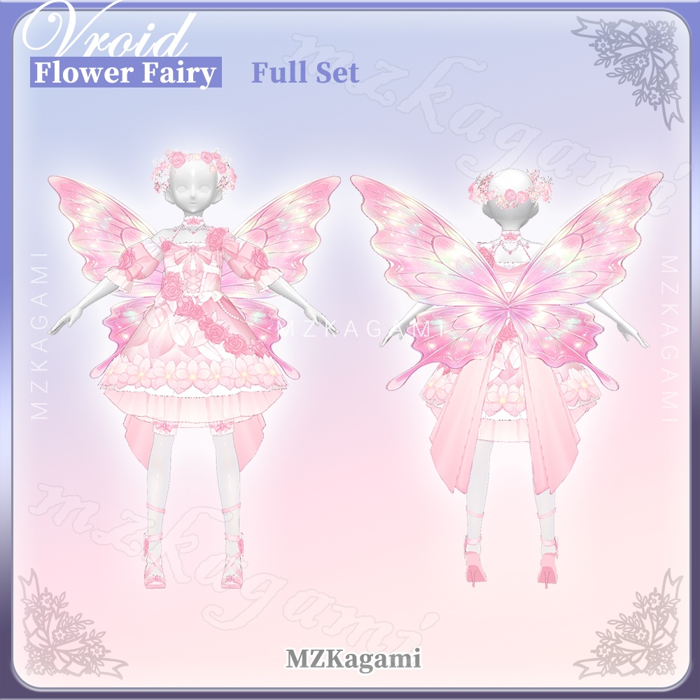 ★New【VRoid】Full Set. 花の妖精 / Flower Fairy / Lolita Dress/ Outfit Set (4 colors)