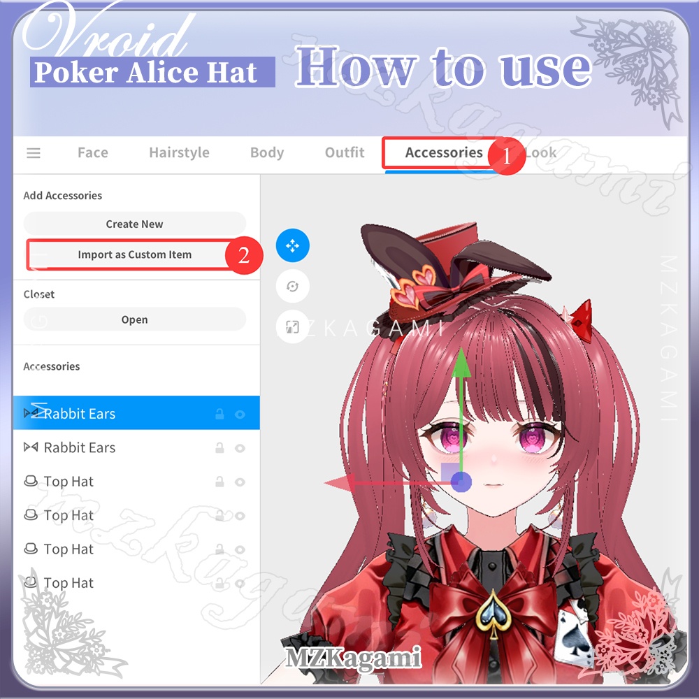 ★New【VRoid】アリスの不思議なミニトップハット / Poker Alice Hat / Mini Top Hat (2 Colors)(XWear付) 【Hair Accessory】