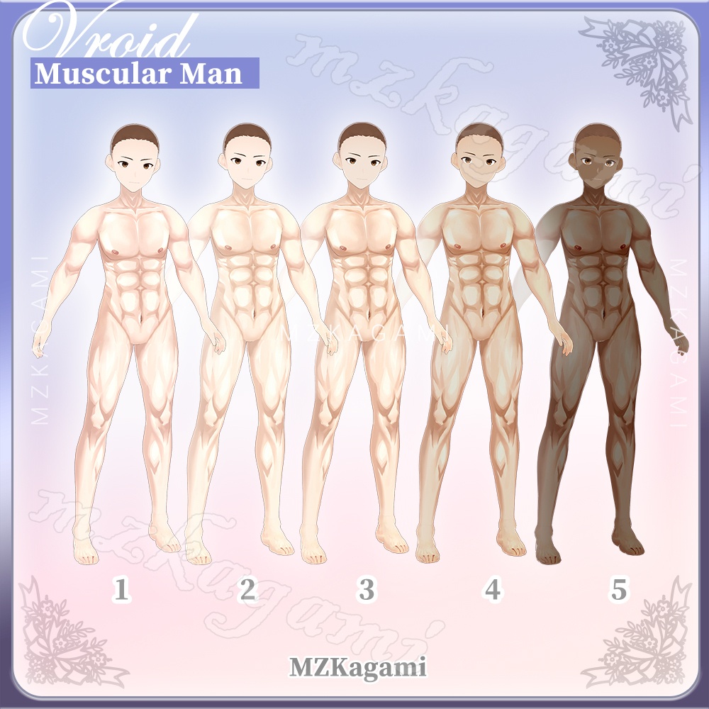 ★New【VRoid】マッチョスキン(体型込み) / 肌 体 颜 / Muscular Man / face body skin textures (5 Colors) (Vroid付)