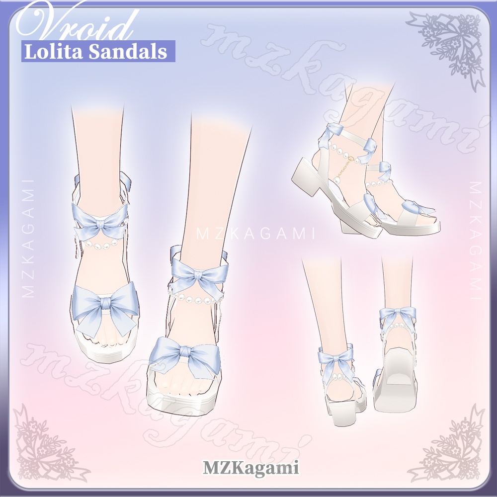 ★New★【VRoid】リボン付きローリタサンダル(8色+色替え自由) / Lolita Sandals (8 colors+Recolorable)
