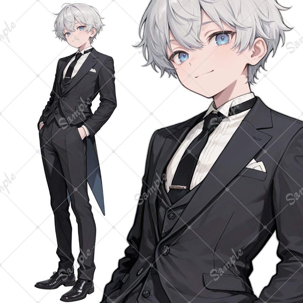 立ち絵素材02.男性/執事風/表情差分/1枚絵+戦闘モード立ち絵のオマケ付き