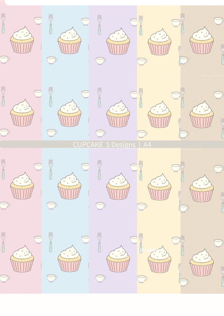 デザインペーパー(カップケーキ柄)5枚セット / A4・PNGダウンロード