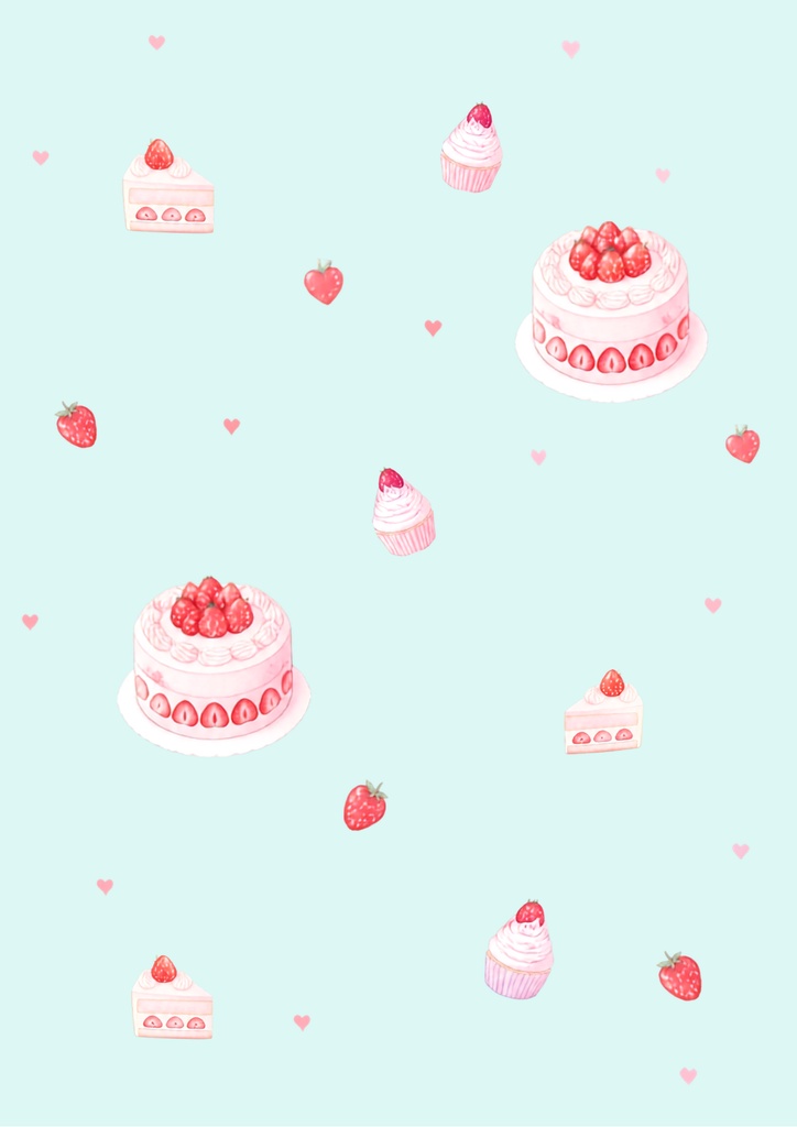 デザインペーパー(いちごケーキ柄)5枚セット / A4・PNGダウンロード