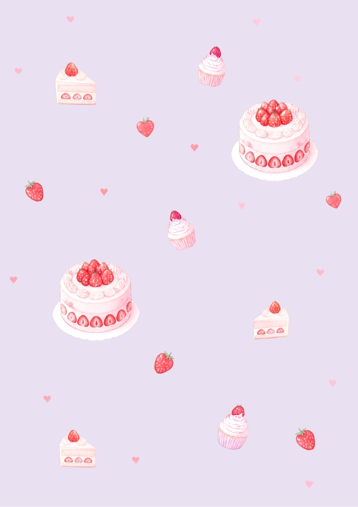 デザインペーパー(いちごケーキ柄)5枚セット / A4・PNGダウンロード