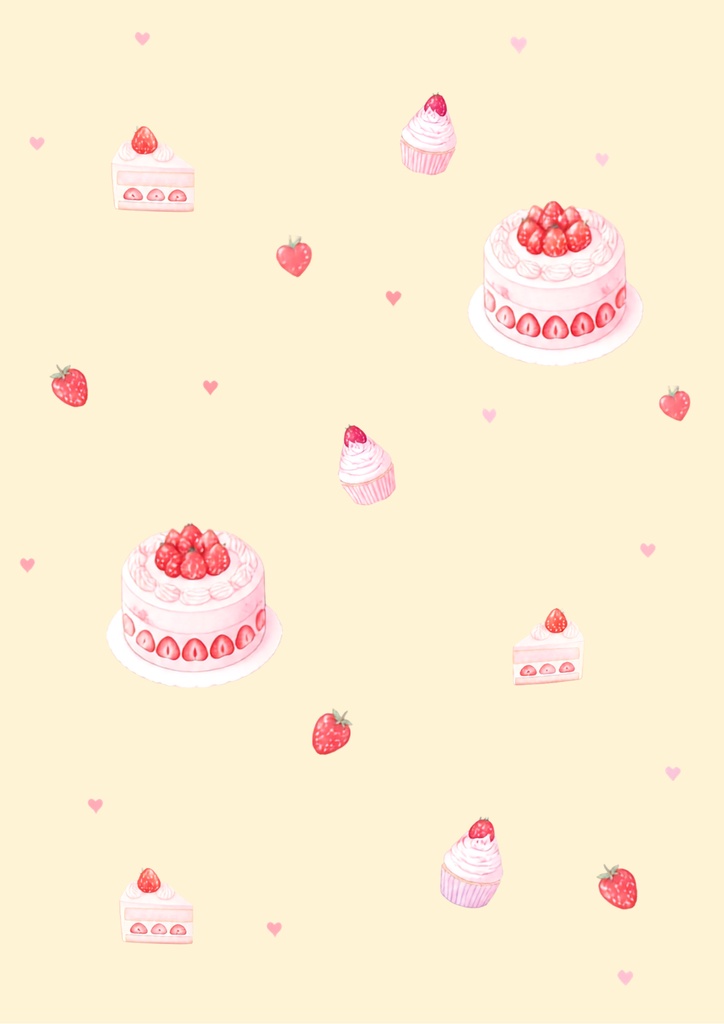 デザインペーパー(いちごケーキ柄)5枚セット / A4・PNGダウンロード