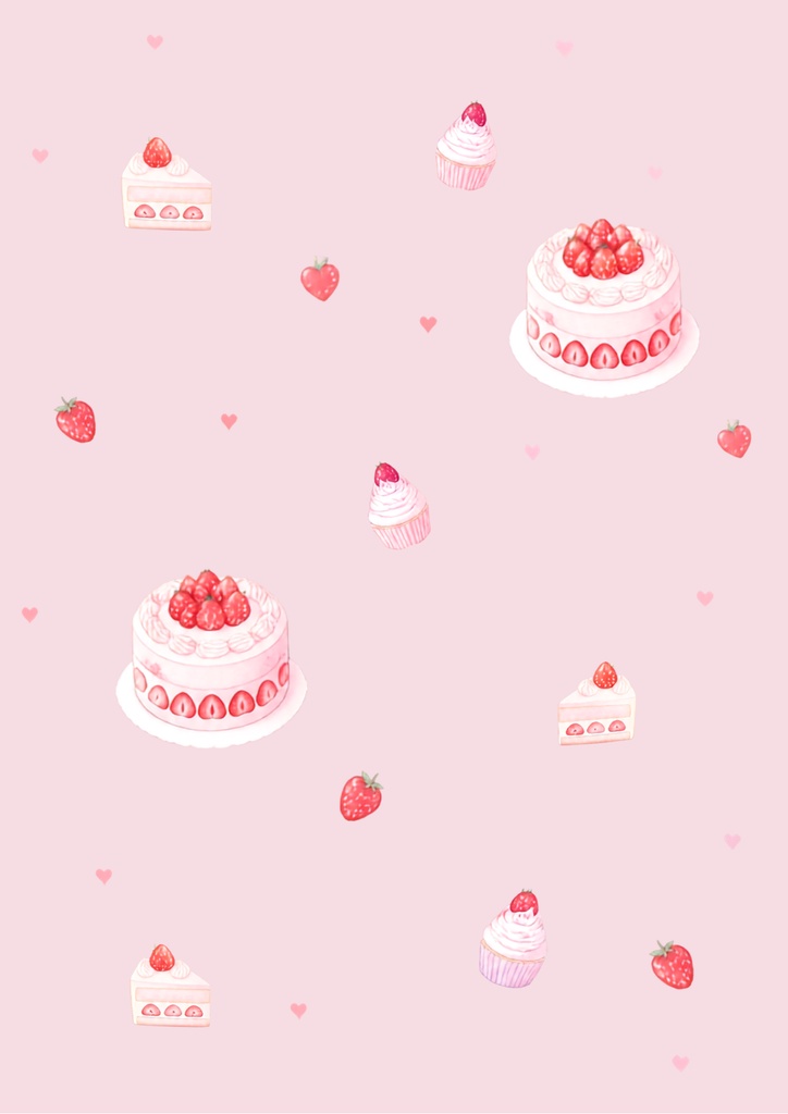 デザインペーパー(いちごケーキ柄)5枚セット / A4・PNGダウンロード