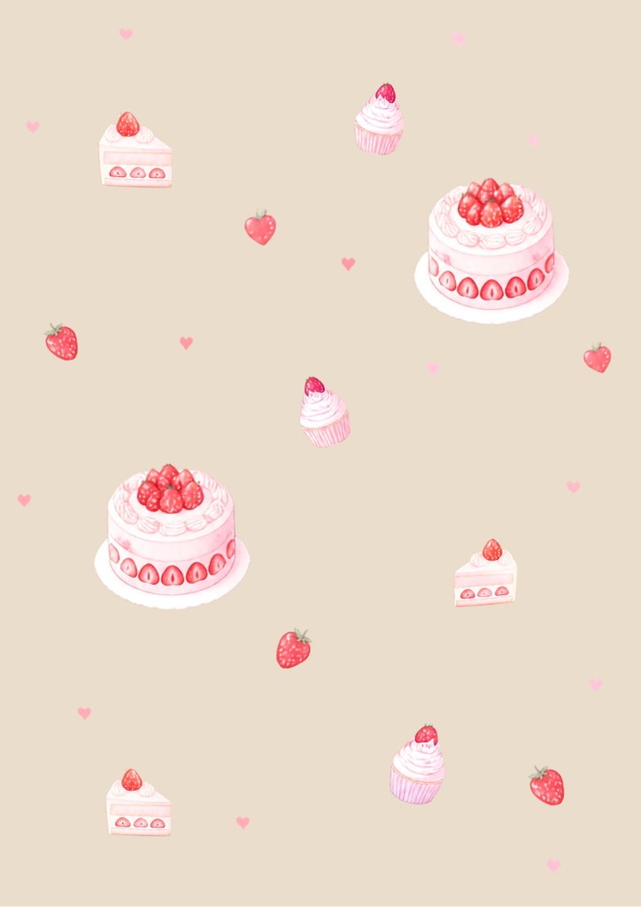 デザインペーパー(いちごケーキ柄)5枚セット / A4・PNGダウンロード