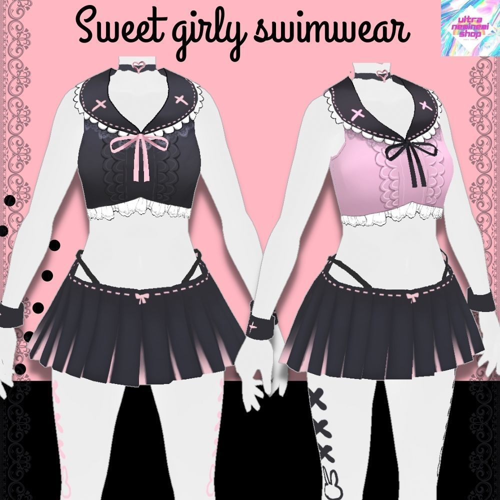 【vroid】地雷系💜量産型水着 2set