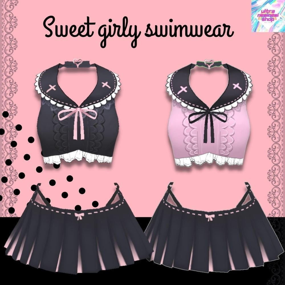 【vroid】地雷系💜量産型水着 2set