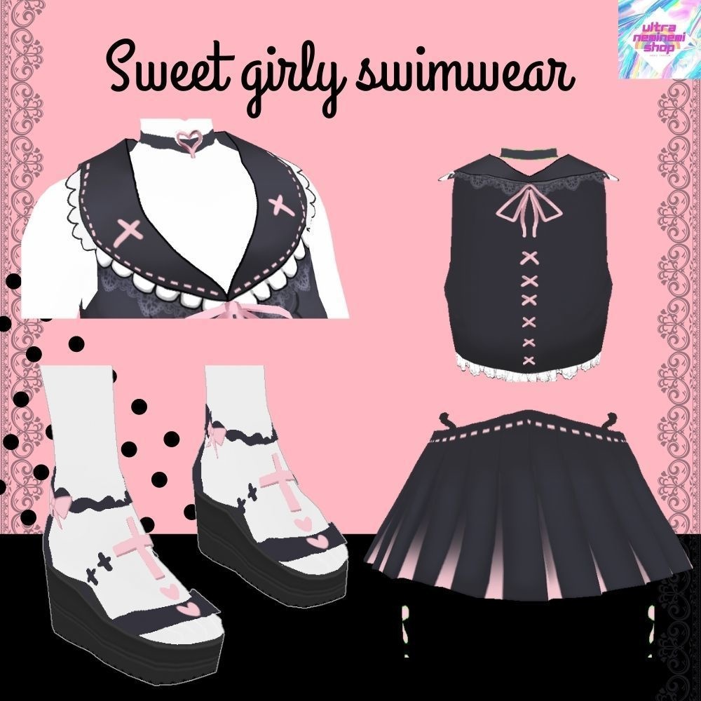 【vroid】地雷系💜量産型水着 2set