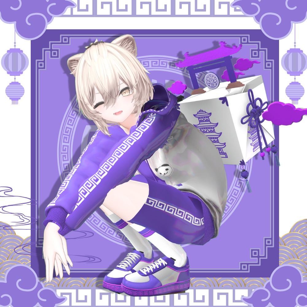 メンズもあり【複数アバター対応】パンダ囍チャイナジャージィ #UltraNemiNemiShop