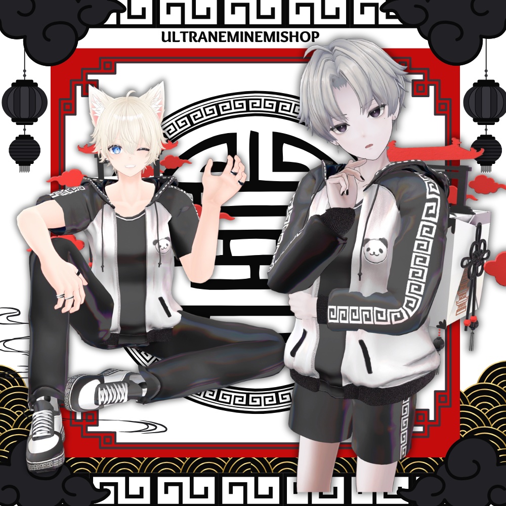 メンズもあり【複数アバター対応】パンダ囍チャイナジャージィ #UltraNemiNemiShop
