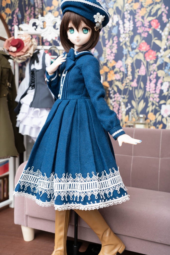 DD&DDS クラシカルワンピース帽子パニエセット(紺)