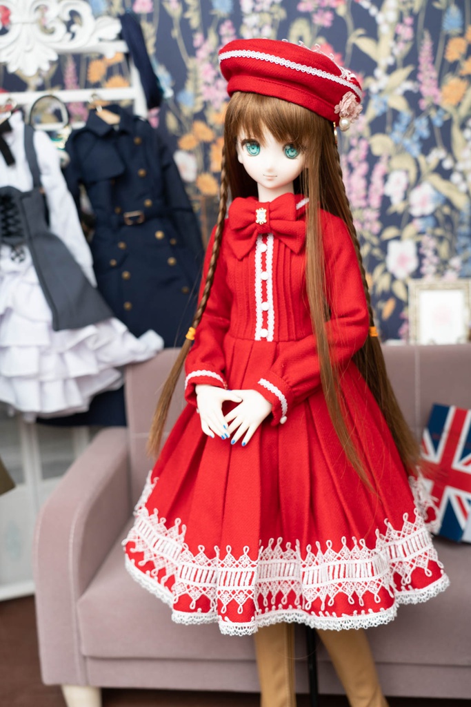 DD&DDS クラシカルワンピース帽子パニエセット(赤)