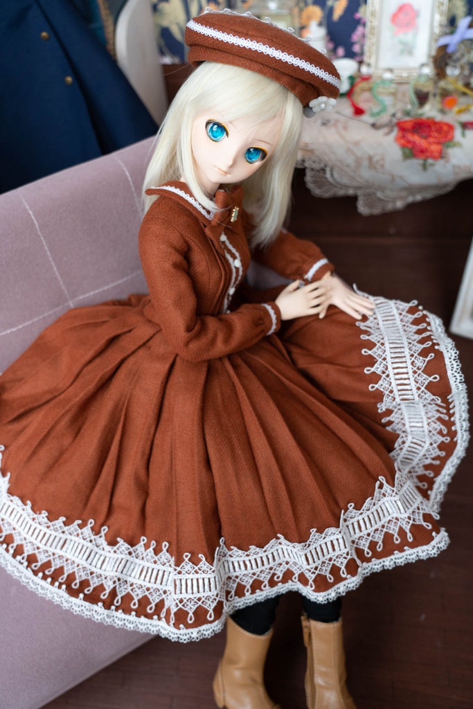 DD&DDS クラシカルワンピース帽子パニエセット(ライトブラウン)