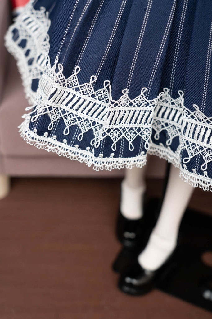 DD&DDS クラシカルワンピース帽子パニエセット(紺ストライプ柄)