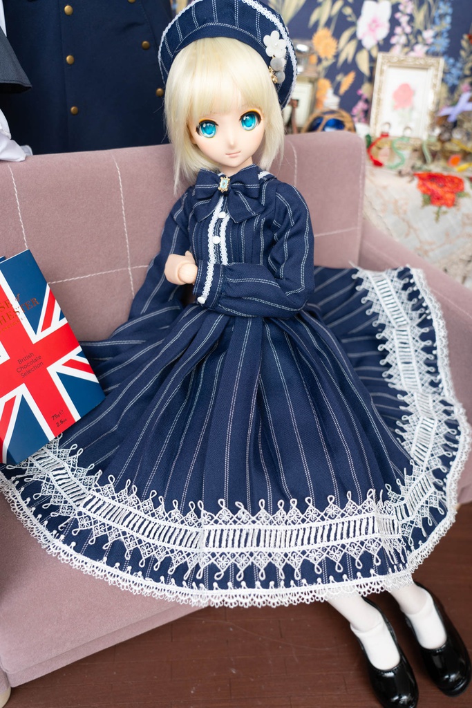 DD&DDS クラシカルワンピース帽子パニエセット(紺ストライプ柄)