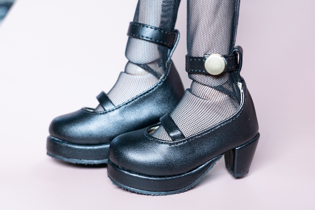 DD・DDSサイズ ストラップシューズ(ホック留め)黒