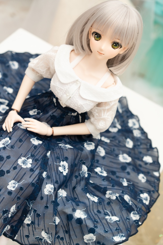 DD・DDSサイズ ジョーゼットフレアスカート(紺)