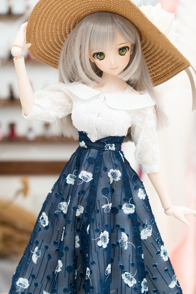 DD・DDSサイズ ジョーゼットフレアスカート(紺)