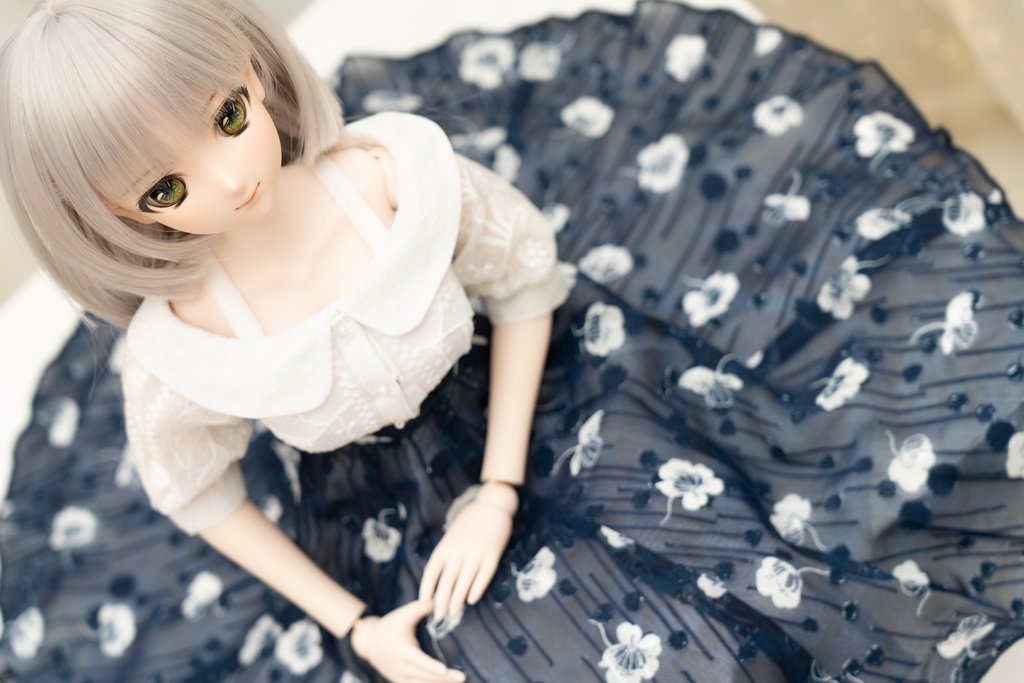 DD・DDSサイズ ジョーゼットフレアスカート(紺)