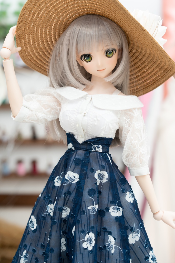 DD・DDSサイズ ジョーゼットフレアスカート(紺)