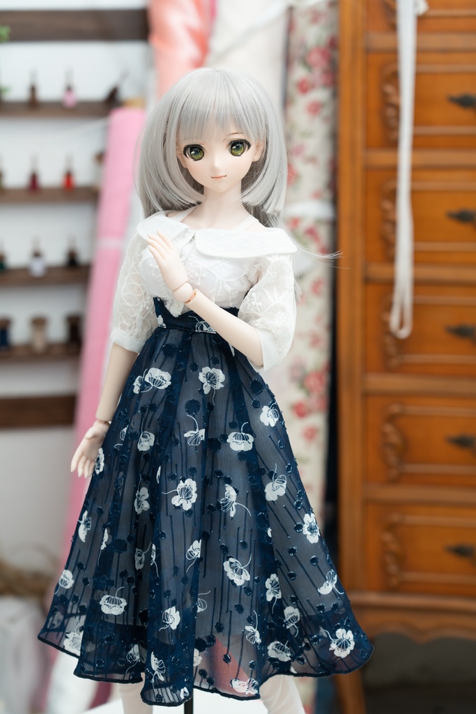 DD・DDSサイズ ジョーゼットフレアスカート(紺)