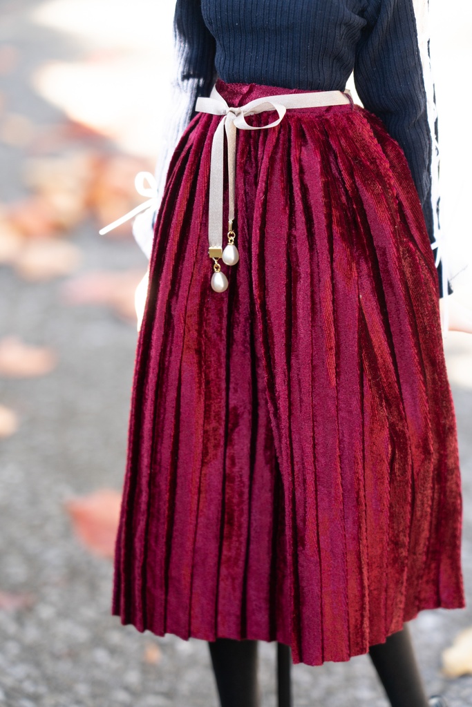 DD/DDSサイズリボン付きアコーディオンスカート(4色)