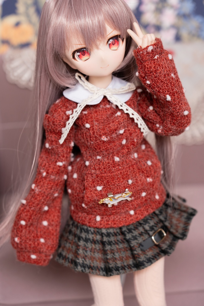 MDD/DDPサイズ 千鳥柄ウールプリーツスカート