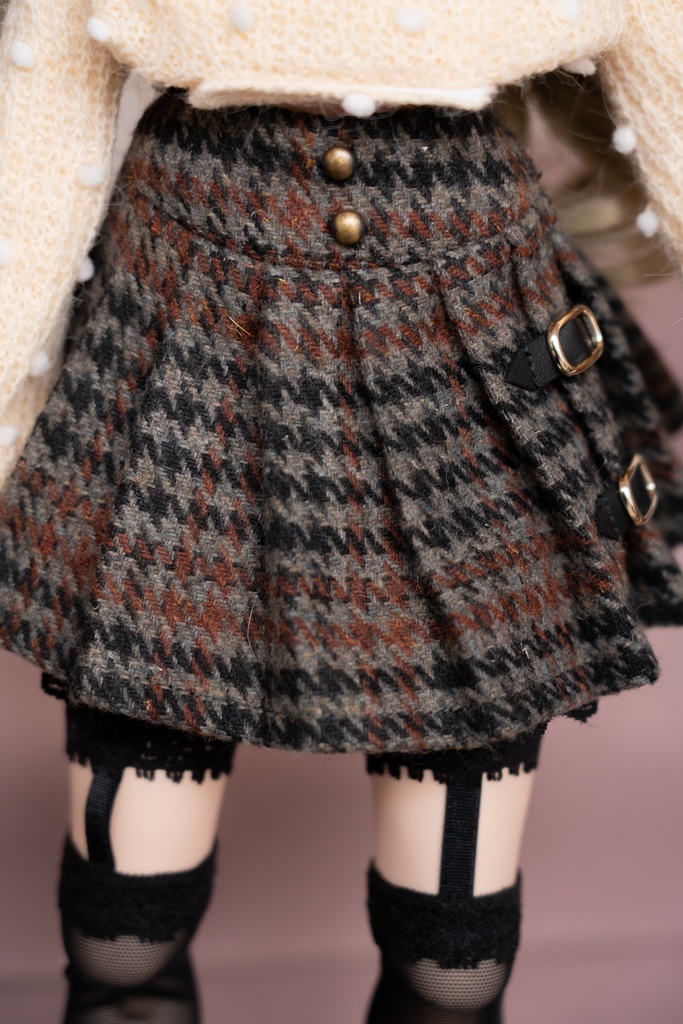 MDD/DDPサイズ 千鳥柄ウールプリーツスカート
