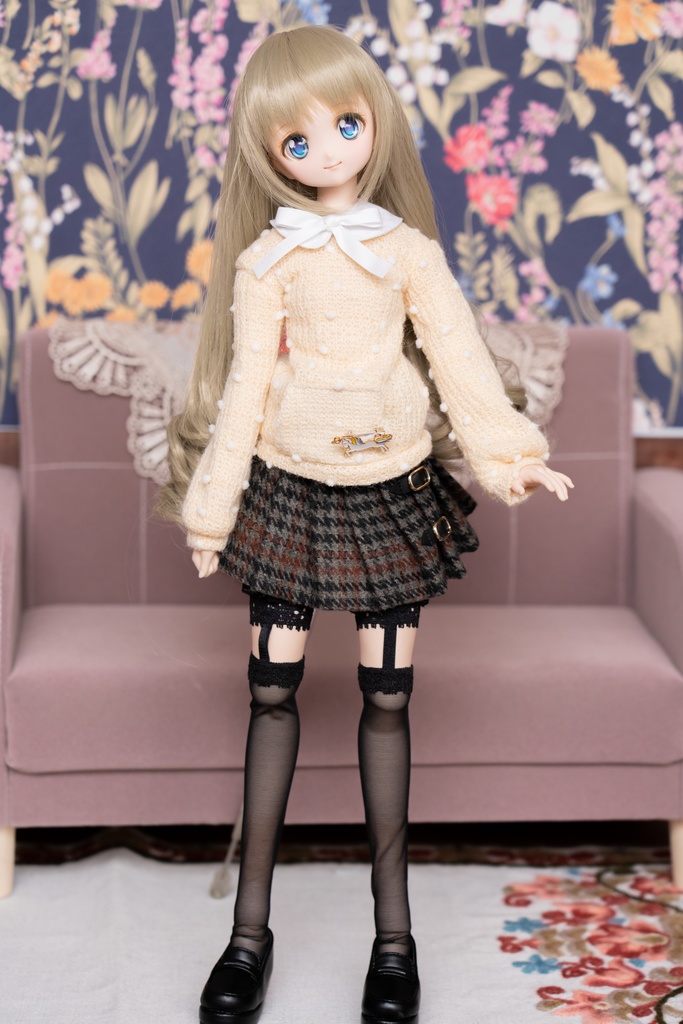 MDD/DDPサイズ 千鳥柄ウールプリーツスカート
