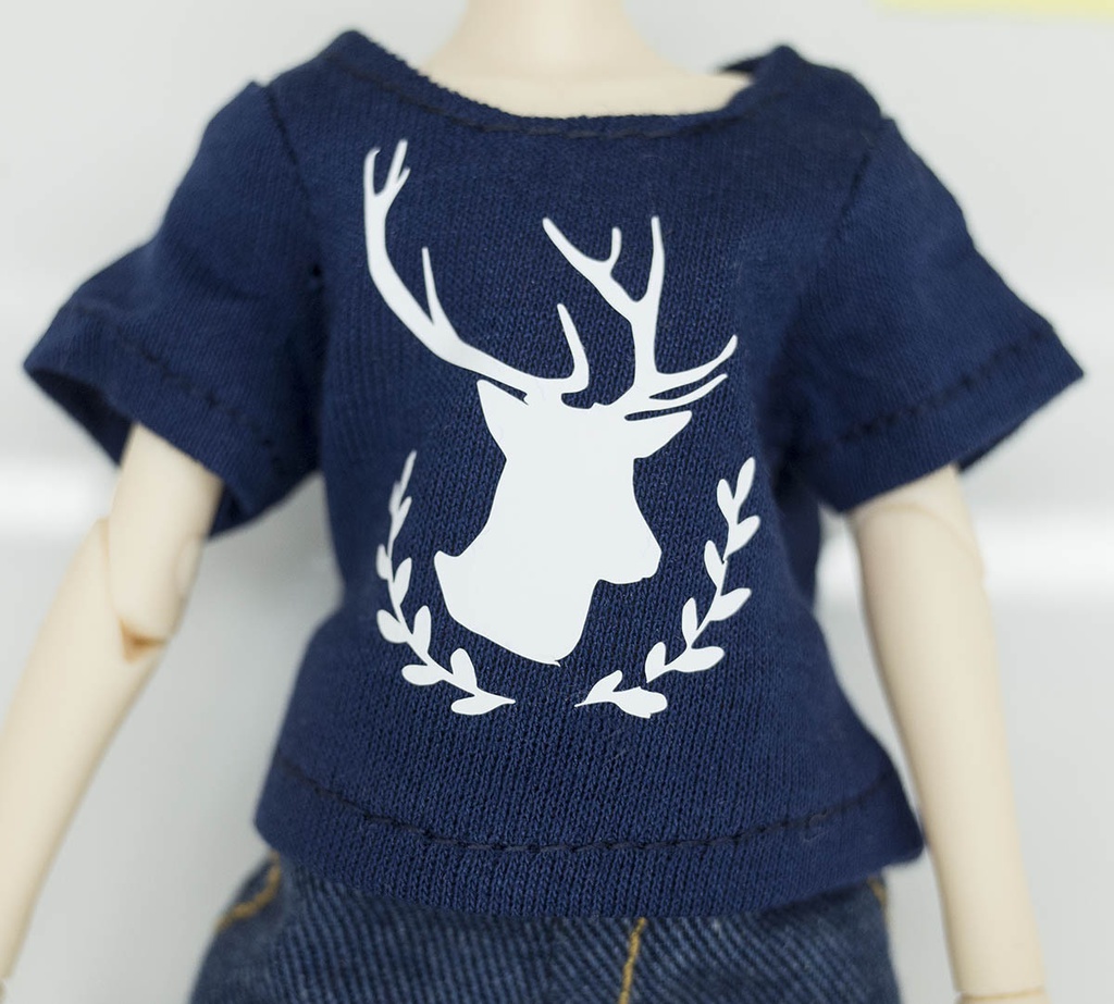 ピュアニーモ男の子対応Tシャツ（鹿の角柄・紺）