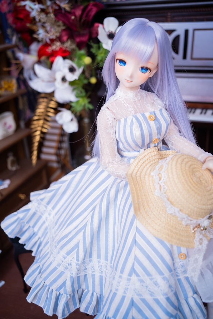 DD・DDSレーストップ&ジャンパースカートセットアップ三点セット【ブルー×ホワイトストライプ】