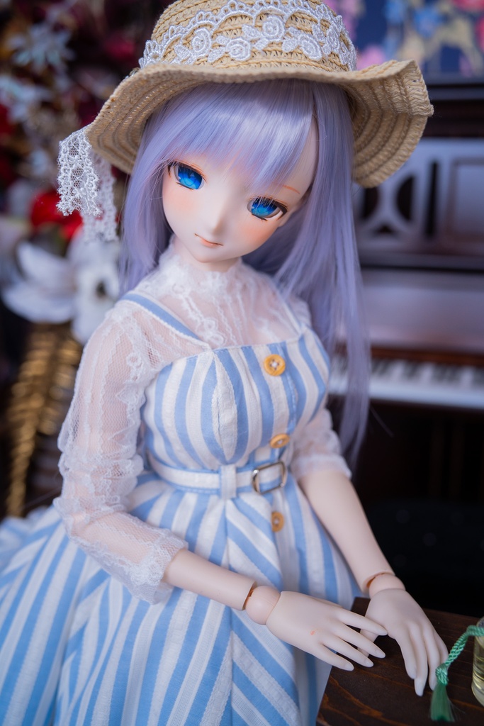 DD・DDSレーストップ&ジャンパースカートセットアップ三点セット【ブルー×ホワイトストライプ】