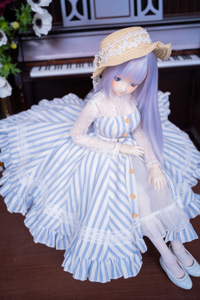 DD・DDSレーストップ&ジャンパースカートセットアップ三点セット【ブルー×ホワイトストライプ】