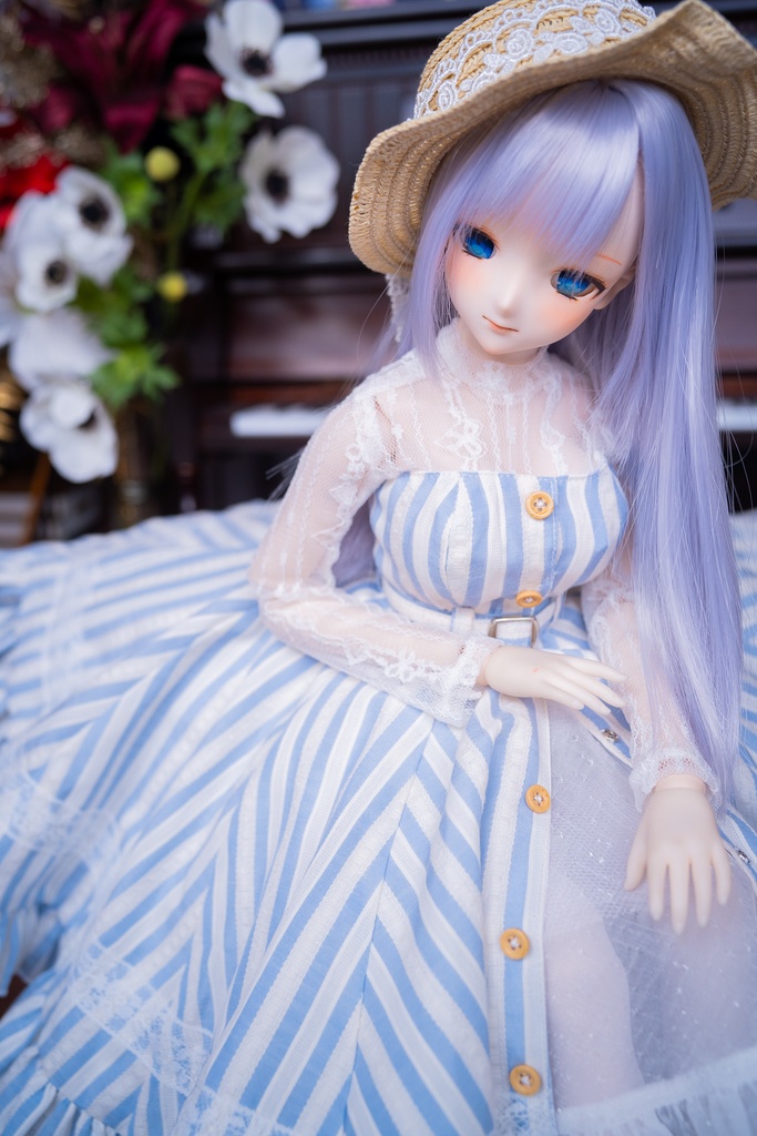 DD・DDSレーストップ&ジャンパースカートセットアップ三点セット【ブルー×ホワイトストライプ】