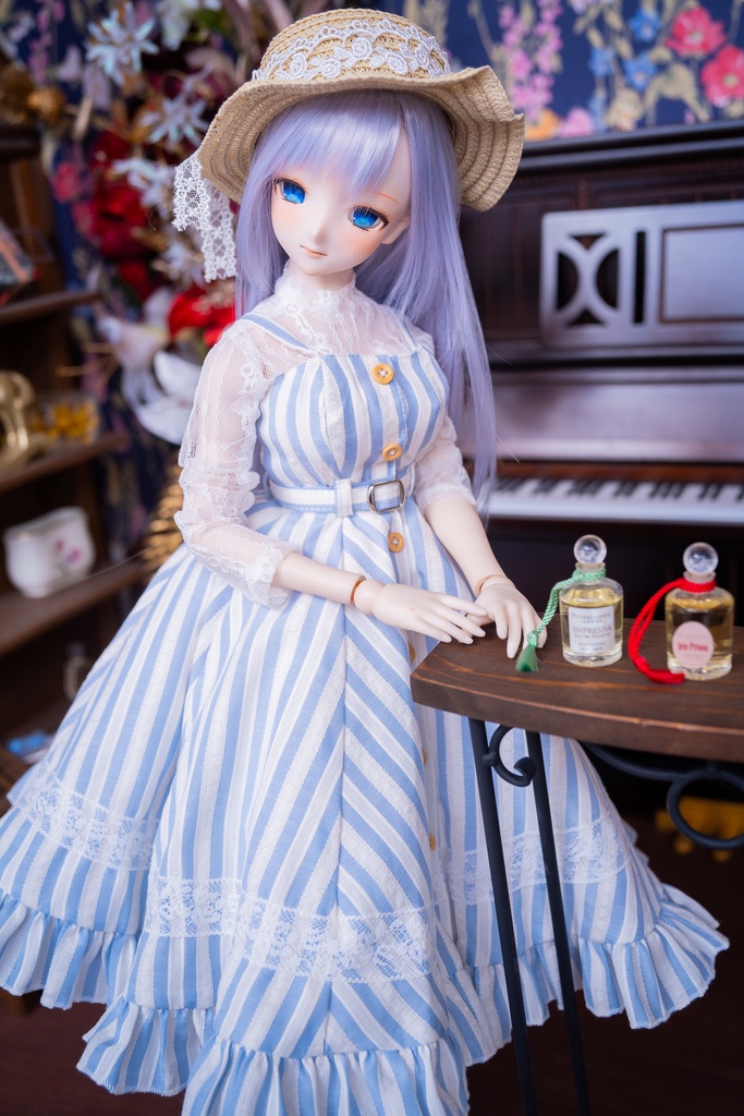 DD・DDSレーストップ&ジャンパースカートセットアップ三点セット【ブルー×ホワイトストライプ】