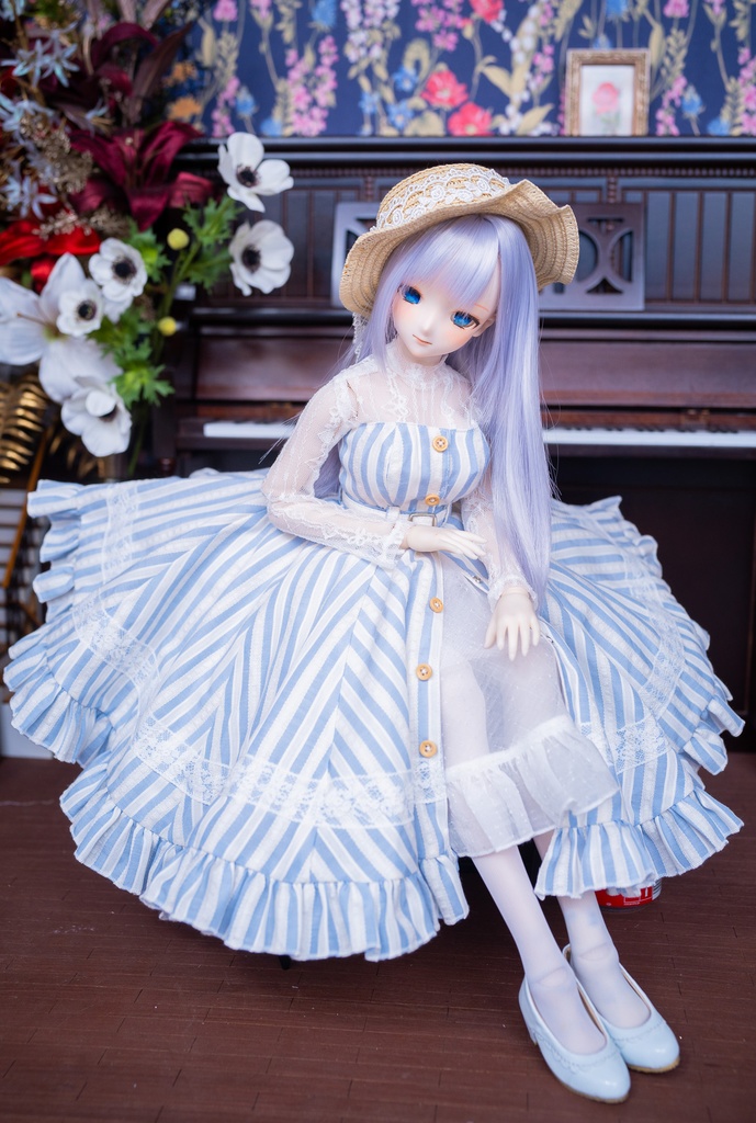 DD・DDSレーストップ&ジャンパースカートセットアップ三点セット【ブルー×ホワイトストライプ】