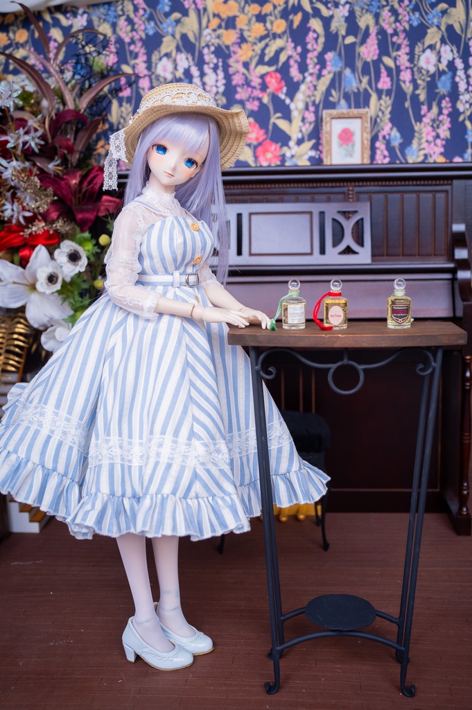 DD・DDSレーストップ&ジャンパースカートセットアップ三点セット【ブルー×ホワイトストライプ】