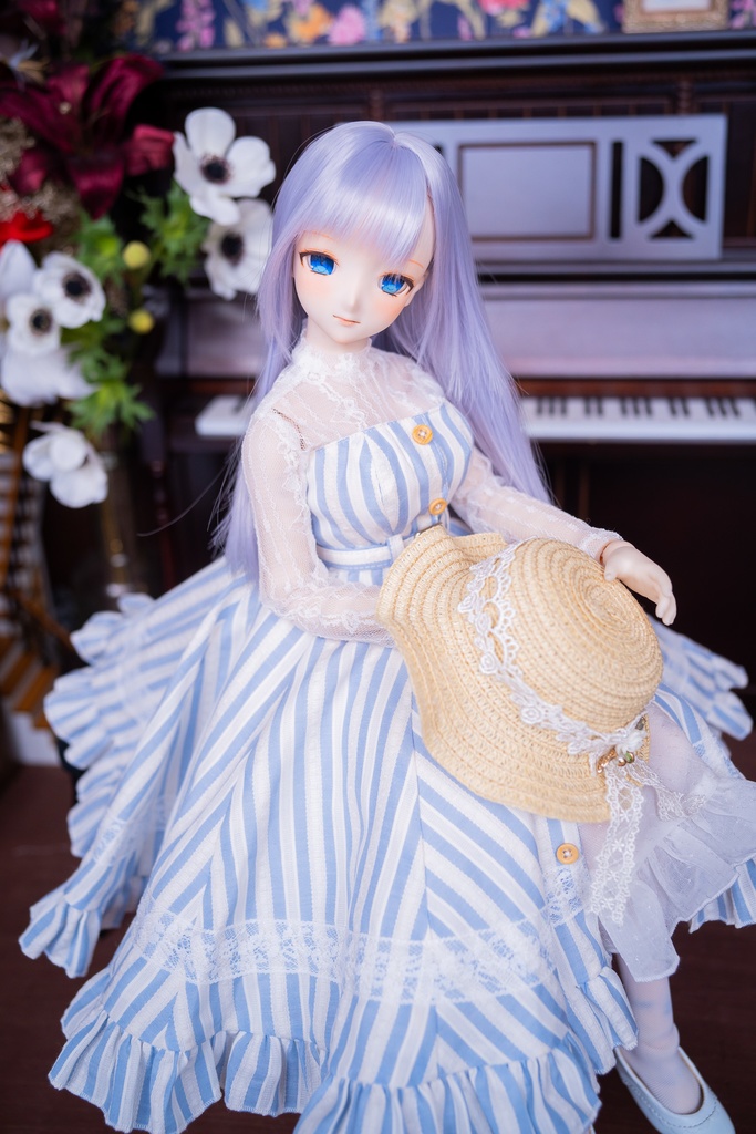 DD・DDSレーストップ&ジャンパースカートセットアップ三点セット【ブルー×ホワイトストライプ】