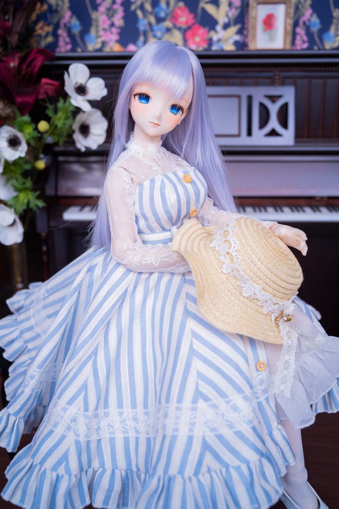 DD・DDSレーストップ&ジャンパースカートセットアップ三点セット【ブルー×ホワイトストライプ】