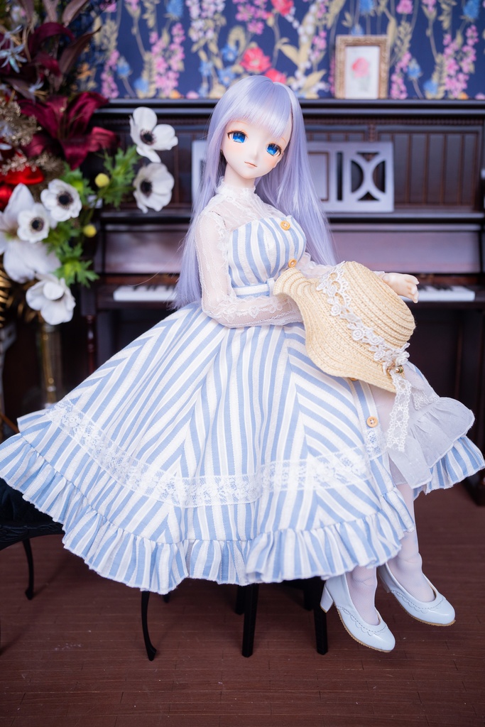 DD・DDSレーストップ&ジャンパースカートセットアップ三点セット【ブルー×ホワイトストライプ】