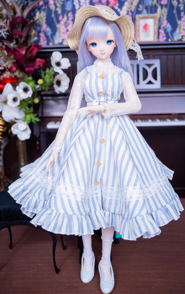 DD・DDSレーストップ&ジャンパースカートセットアップ三点セット【ブルー×ホワイトストライプ】