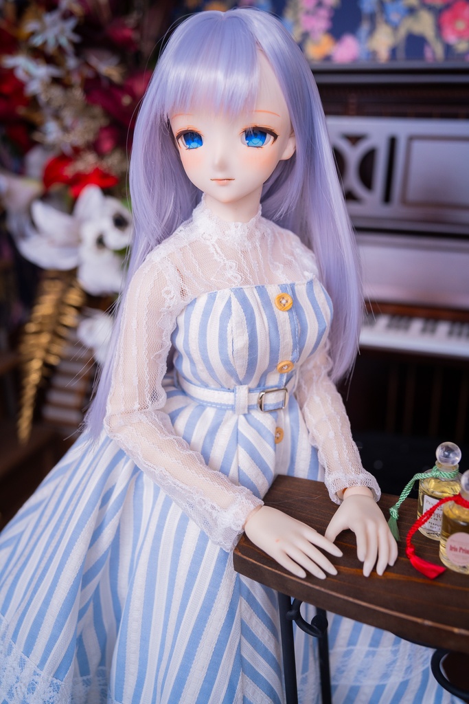 DD・DDSレーストップ&ジャンパースカートセットアップ三点セット【ブルー×ホワイトストライプ】