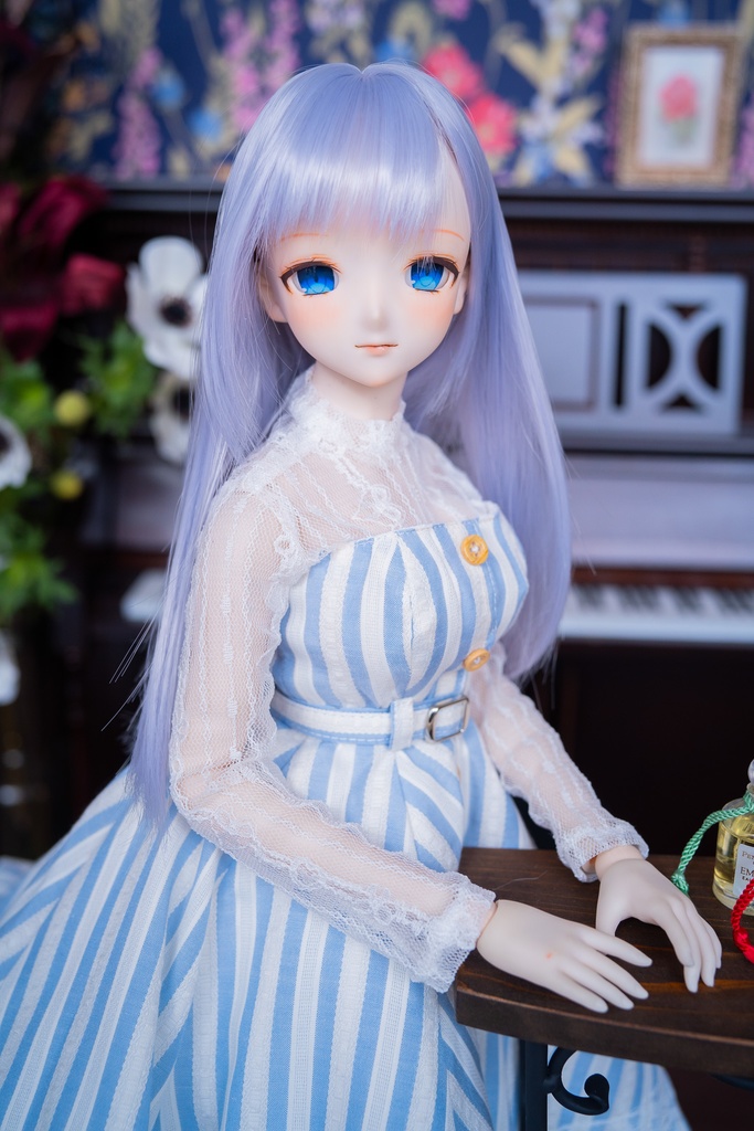 DD・DDSレーストップ＆ジャンパースカートセットアップ三点セット【ブルー×ホワイトストライプ】