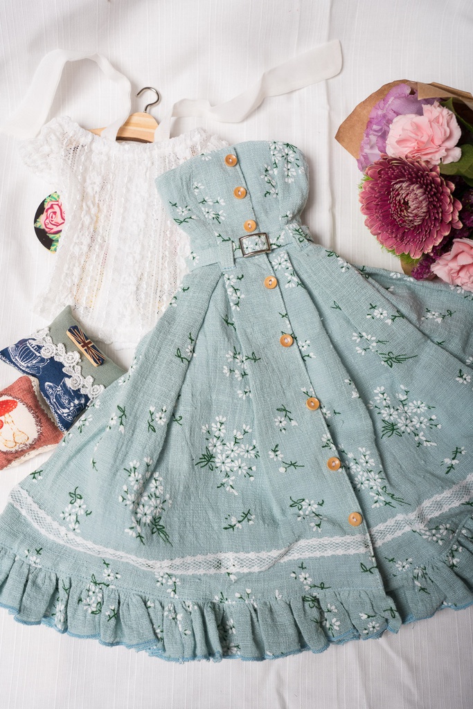 ●オリジナルアーリーサマードレスセット ミントフラワー●DD、DDSサイズ対応